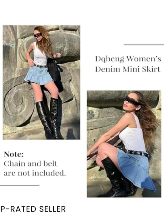 Pleated Denim Mini Skirt A-Line High Waist Y2K Preppy Casual Trendy - Picture 5 of 7